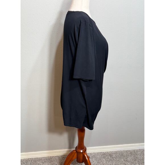 Chico's black knit top short sleeve with subtle draping on front Sz 3 US XL - Picture 4 of 8